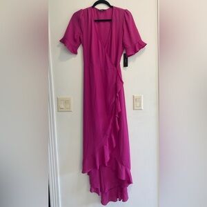 NWT LULU'S HOT PINK RUFFLED HIGH LOW DRESS  ~ MEDIUM